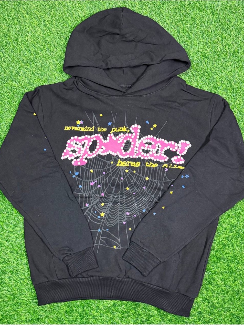 Unbranded Kids Black Hoodie with Pink Spider Graphic